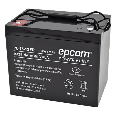 Batería 12 Vcc / 75 Ah /  UL / Tecnología AGM-VRLA / Retardante a la flama/ Uso en: Aplicaciones fotovoltaicas / Terminales tipo M6  / Cargador recomendado CHR-250. 