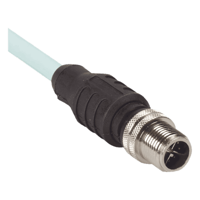 Cable de Conexión IndustrialNet Cat6A, Con Conector Recto M12 X-Code Macho en Ambos Extremos, Blindado SF/UTP, Forro TPO, Color Azul Cerceta, 1 Metro