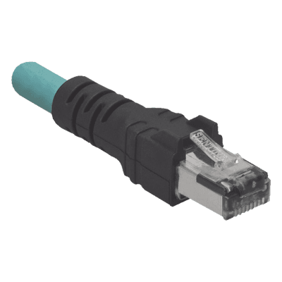 Cable de Conexión IndustrialNet Cat5e, de M12 D-Code Macho a Plug RJ45, Blindado S/FTP, Forro TPO, Color Azul Cerceta, 5 Metros