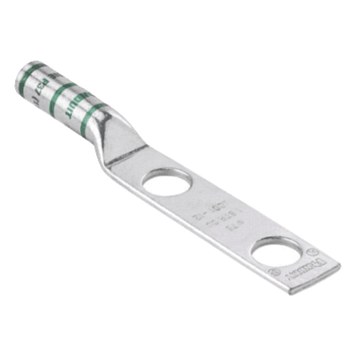 Conector de Compresión de Cobre con 2 Orificios 3/8" para Cable 2 AWG,  1" de espacio entre Orificios. Paquete de 25 Piezas
