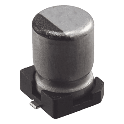 Capacitor Electrolítico de Aluminio tipo SMD de 10uF, 35V, 20%, 5 x 6.1 mm.