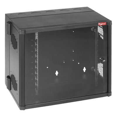 Gabinete AccessPlus de 12 UR Montaje en Pared de 19in, Rieles Numerados y Roscados #10-32, Puerta con Ventana de Seguridad, 700 mm de Ancho, 637 mm de Profundidad, Color Negro