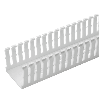 Canaleta Ranurada de PVC Sin Tapa, Tipo F, 82.6 mm de Ancho, 104.1 mm de Alto y 1.8 m de Largo, Color Blanco
