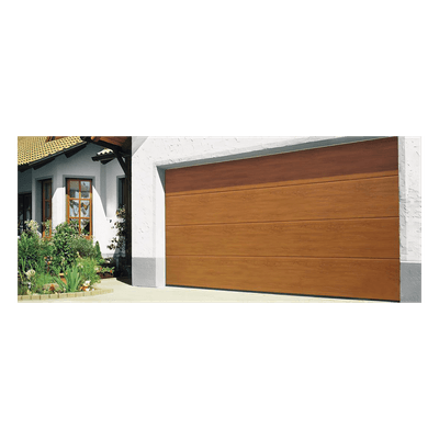 Puerta de Garage D/ Alta calidad / 18x9 pies / AISLADA / Estilo Americana / Imitacion Madera / Golden Oak / Linea Central .