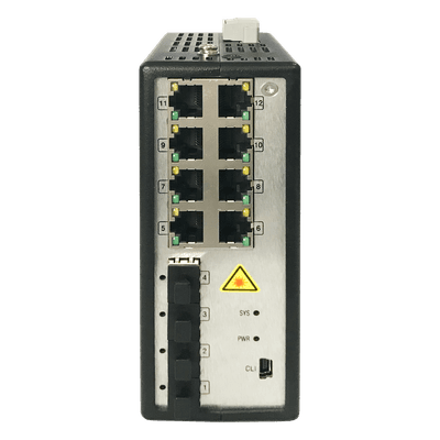 Switch Gigabit PoE+ / Industrial / Administrable / 8 Puertos Gigabit PoE+ (30 W) / 4 Puertos SFP / 250 W Total / 48 a 57 VCD / Ideal para Proyectos