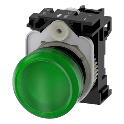 Lampara de señalización plástica con led color Verde, 24Vca-Vcd
