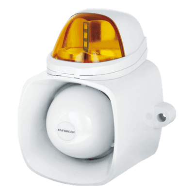 Sirena / Luz Estroboscópica Autónoma / Color Ambar  4 en 1 / IP65 / Uso Interior y Exterior / 12 Vcd / Múltiples Tipos de Notificación / Estroboscópica, de Sirena o de Audio /