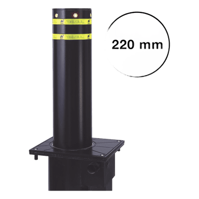 Bolardo neumático, alta velocidad, 100% acero + pintura negra exterior, 220 mm diametro