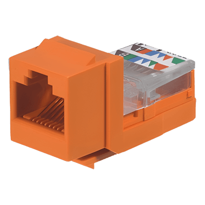 Conector Jack Estilo Leadframe, Tipo Keystone, Categoría 5e, de 8 posiciones y 8 cables, Color Naranja