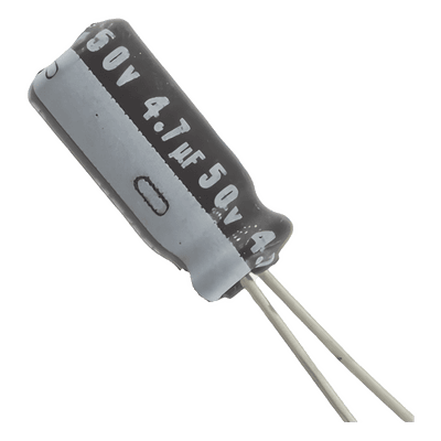 Capacitor Electrolítico de Aluminio, Radial de 4.7 µFd, 50 Vcc, 105 °C, 5 x 11.7 mm.