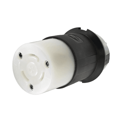 Conector Industrial con Bloqueo de Media Vuelta / 30 A 125 V CA / 2 Polos 3 Hilos / Color Blanco y Negro / Nema L5-30R. 