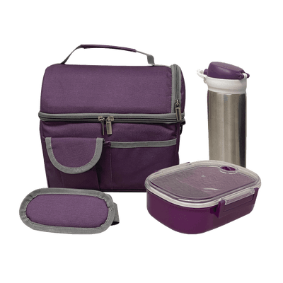 SET DE 2 LONCHERA DE 9 PULG. INCLUYE UN CILINDRO DE ACERO INOXIDABLE, UN RECIPIENTE DE PLÁSTICO PARA ALIMENTOS
