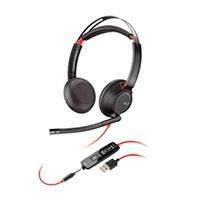 Diadema HP Poly 8X231AA blackwire C5220 / Alambrica binaural USB-a USB-C 3,5MM microfono cancelacion de ruido almohadillas de vinipiel control de llamadas color negro con naranja