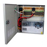 Fuente de poder saxxon 12V CD / 30 amperes / Distribuidor para 18 camaras / 1.65 amperes por canal/CE / FCC / Certificacion UL