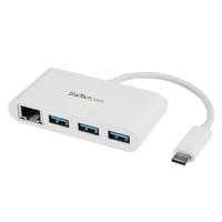 HUB USB 3.0 de 3 puertos con USB-C y Ethernet Gigabit - Concentrador de USB tipo-C a USB-a convencional - Blanco - StarTech.com mod. HB30C3A1GEA