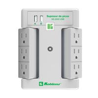 Supresor de picos Koblenz SS-2000-USB, 2000 joules, 6 contactos giratorios, 2 puertos USB, diseño TV de pared. 3 años de garantía. SKU 00-5348-00-8