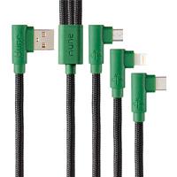 Cable 3 en 1 microusb / Tipo C/lightning Hune hiedra sustentable trenzado 90ª 1.2M compatible con iPhone (bosque)