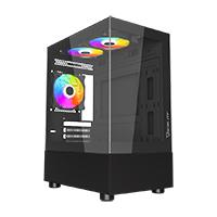 Gabinete Ocelot Gaming glass EN6 / Mini tower / M-ATX, ITX / Panel lateral y frontal de cristal templado / Incluye 3 ventiladores / Enfriamiento liquido hasta 240MM / GPU hasta 315MM / Color negro