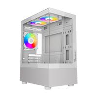 Gabinete Ocelot Gaming glass EW7 / Mini tower / M-ATX, ITX / Panel lateral y frontal de cristal templado / Incluye 3 ventiladores / Enfriamiento liquido hasta 240MM / GPU hasta 315MM / Color blanco