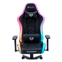 Silla gamer Balam Rush lightning Rush V2 / MAX 150 kg / Soporte lumbar y cervical / Piston clase 4 / Inlcinacion 135° / Reposabrazos 3D / Iluminacion LED / Tactopiel / Negro / BR-940566