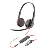Diadema HP Poly 8X229A6 blackwire C3225 | alambrica binaural USB-a USB-C y 3,5 mm reduccion de ruido con microfono control en el cable color negro con naranja