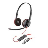 Diadema HP Poly 8X228A6 blackwire C3220 | alambrica binaural | USB-a USB-C | reduccion de ruido con microfono | control en el cable | color negro con naranja