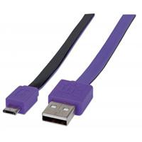 Cable USB, Manhattan,391368, V2 a-micro B, blister plano 1.0M morado / Negro